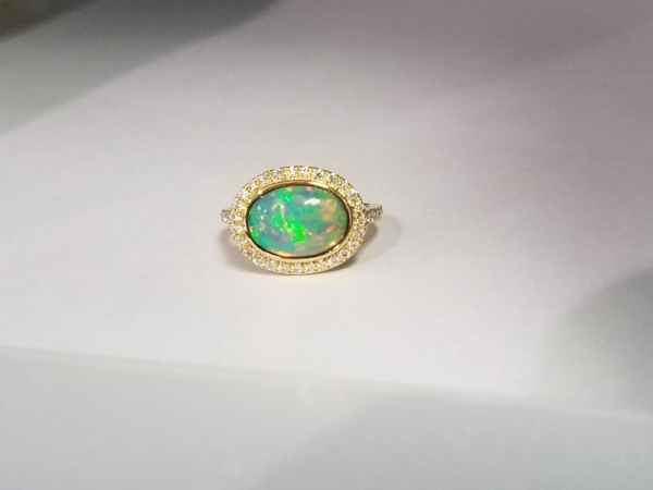 Opal Ring with Diamond Halo by Yael Designs